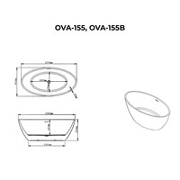 OVAL || szabadon álló fürdőkád, fekete-fehér, 155x80x58 cm