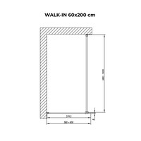 Walk-in || Chrome zuhanyfal, savmart, matt üveggel 60, 200cm, 8mm, NANO