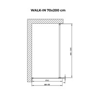 Walk-in || Chrome zuhanyfal, savmart, matt üveggel 70, 200cm, 8mm, NANO