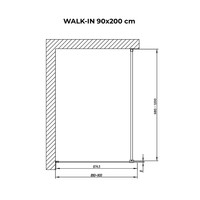 Walk-in || Chrome zuhanyfal, füstüveggel 90, 200cm, 8mm, NANO