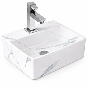 LAGE-M || Pultra helyezhető mosdókagyló, kerámia, fehér, márványmintás, szögletes
