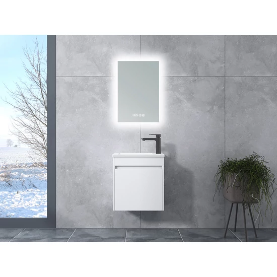 Zamora || White fürdőszoba szekrény mosdóval és LED-es tükörrel
