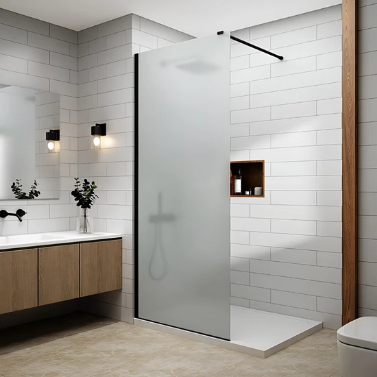 Walk-in Black zuhanyfal, savmart, matt üveggel 50, 200cm, 8mm, NANO