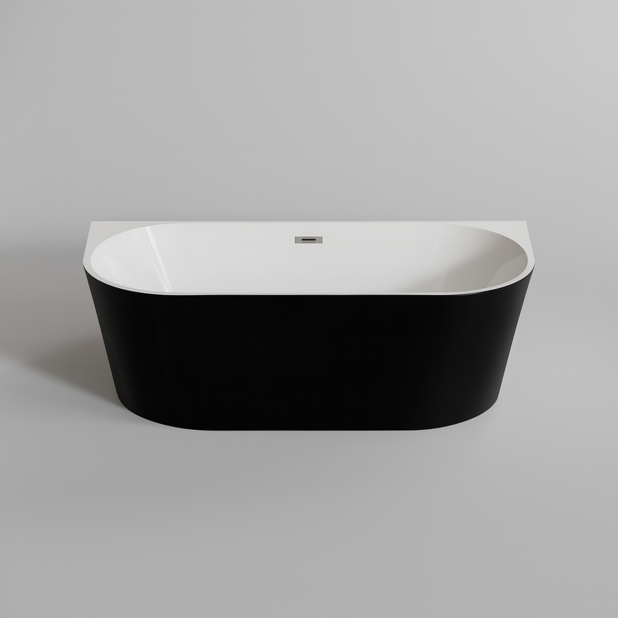 LANA || félszabadon álló fürdőkád, fal mellé, fekete-fehér, 160x80x58 cm