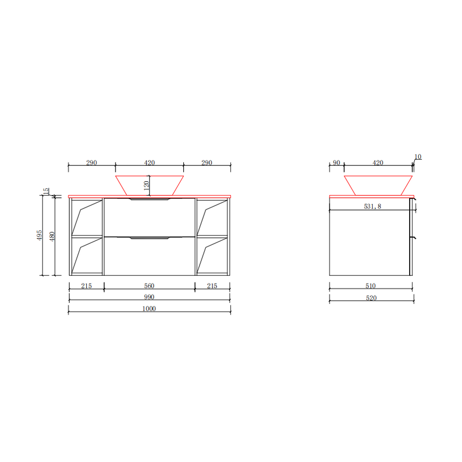 Rennes || Sonoma fürdőszoba szekrény mosdóval