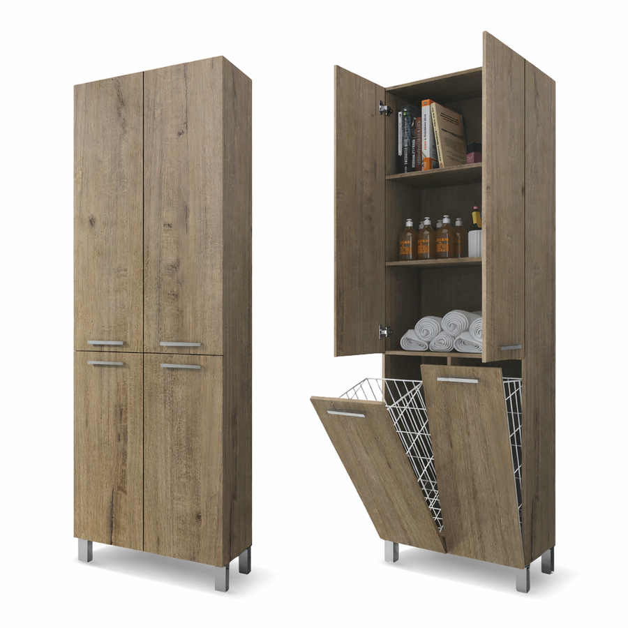 NORMANDIA 60 || Sonoma,  fürdőszoba szekrény, szennyestartóval, tárolóval és polcokkal