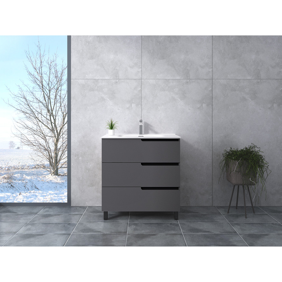 Torino || Matt antracit szürke, fürdőszoba szekrény mosdóval 60cm