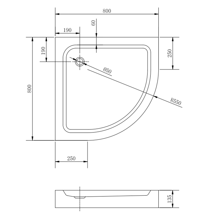 Almagro || 80x80x13,5 cm íves, akril zuhanytálca szifonnal