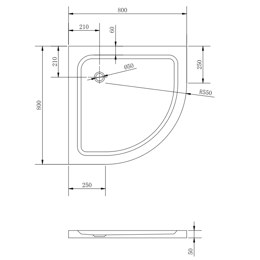 Coria || 80x80x5 cm íves, akril zuhanytálca szifonnal