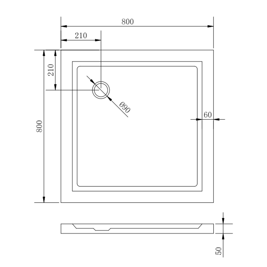 Coria || 80x80x5 cm szögletes, akril zuhanytálca szifonnal