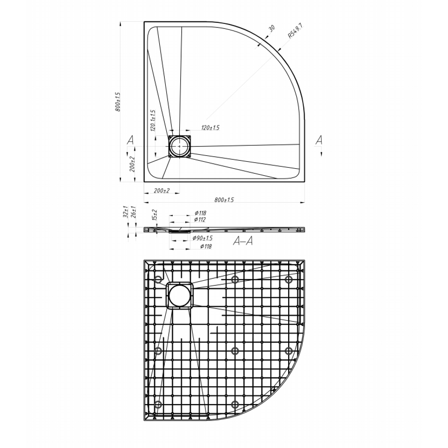 Cagliari || White 80x80x2,6 cm íves, SMC zuhanytálca szifonnal