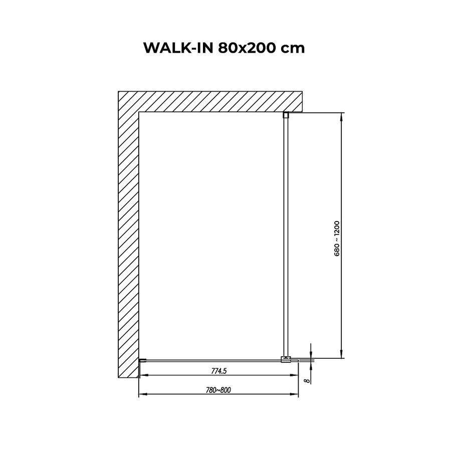 Walk-in || Black zuhanyfal, füstüveggel 80, 200cm, 8mm, NANO