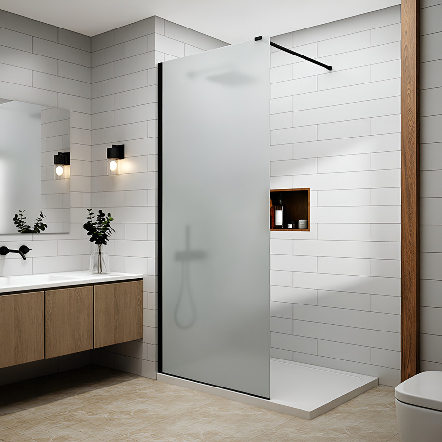 Walk-in || Black zuhanyfal, savmart, matt üveggel 50, 200cm, 8mm, NANO