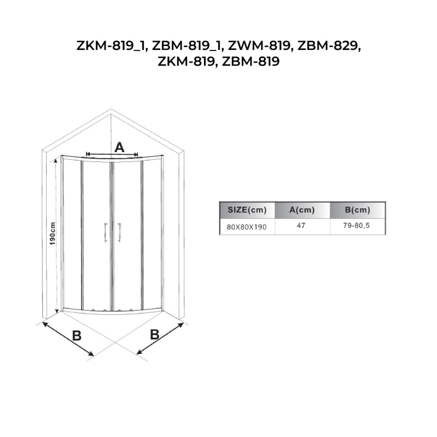 Murcia || Gold íves zuhanykabin 80x80, 190cm, 6mm, NANO