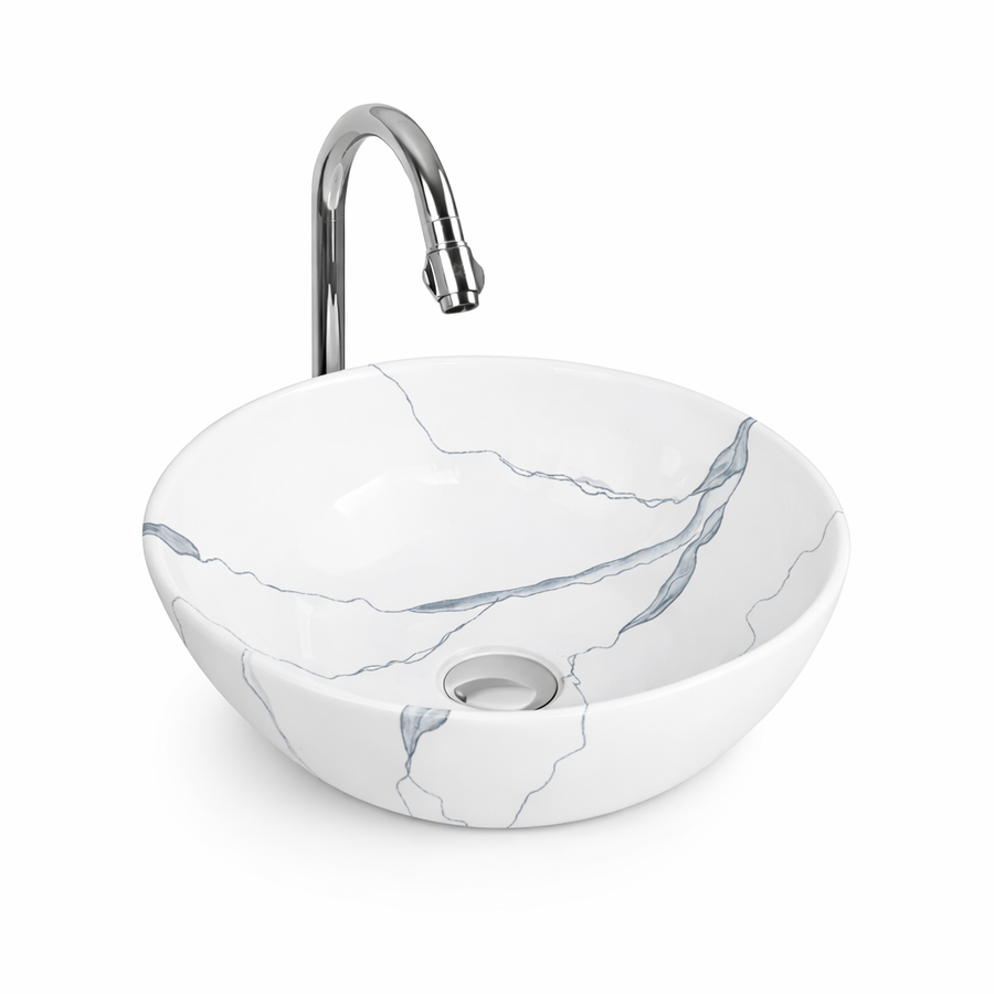 PARMA-M || Pultra helyezhető mosdókagyló, kerámia, fehér, márványmintás, kerek