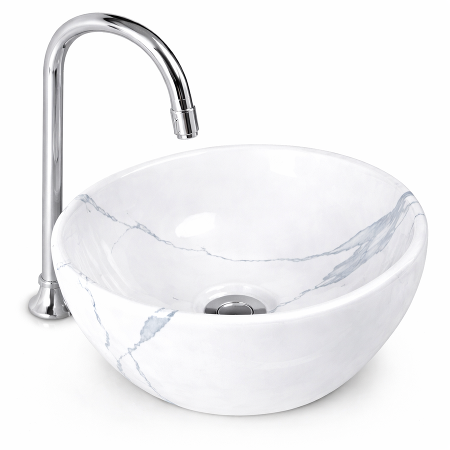 ASTI-M || Pultra helyezhető mély mosdókagyló, kerámia, fehér, márványmintás, kerek