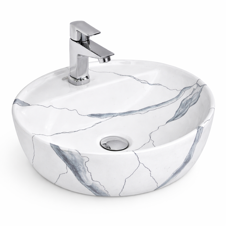 MONTERO-M 40 || Pultra helyezhető mosdókagyló, kerámia, fehér, márványmintás, lekerekített