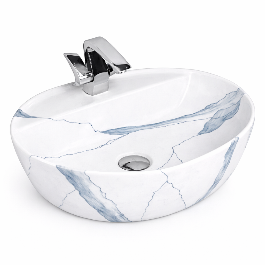 MONTERO-M 60 || Pultra helyezhető mosdókagyló, kerámia, fehér, márványmintás, lekerekített