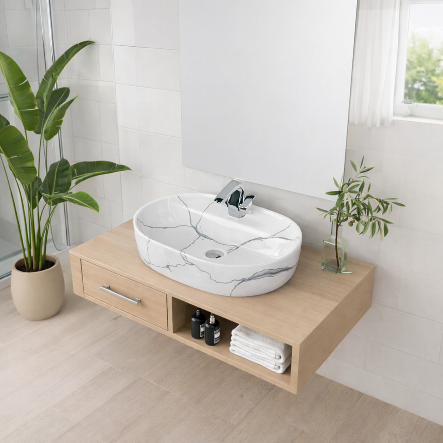 MONTERO-M 60 || Pultra helyezhető mosdókagyló, kerámia, fehér, márványmintás, lekerekített