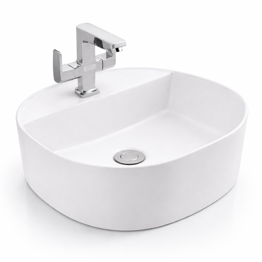 BERGAMO || Pultra helyezhető mosdókagyló, kerámia, fehér, lekerekített