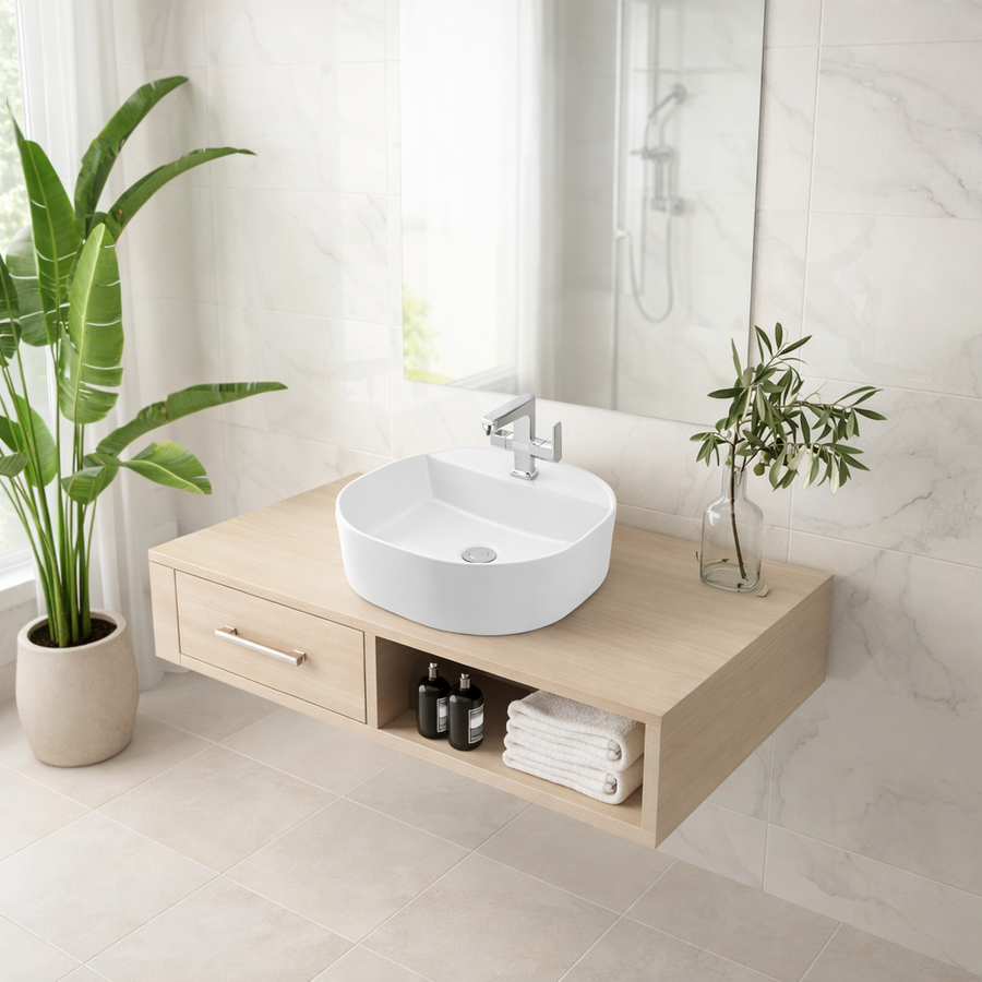 BERGAMO || Pultra helyezhető mosdókagyló, kerámia, fehér, lekerekített