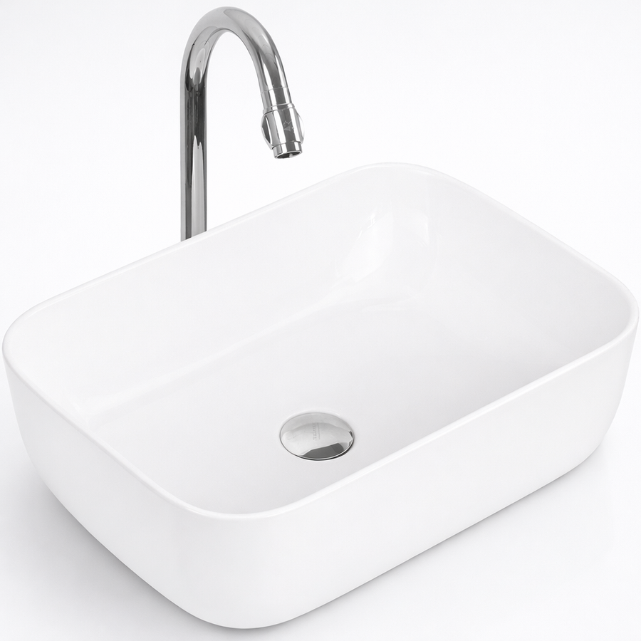 BERLIN || Pultra helyezhető mosdókagyló, kerámia, fehér, négyszögletes