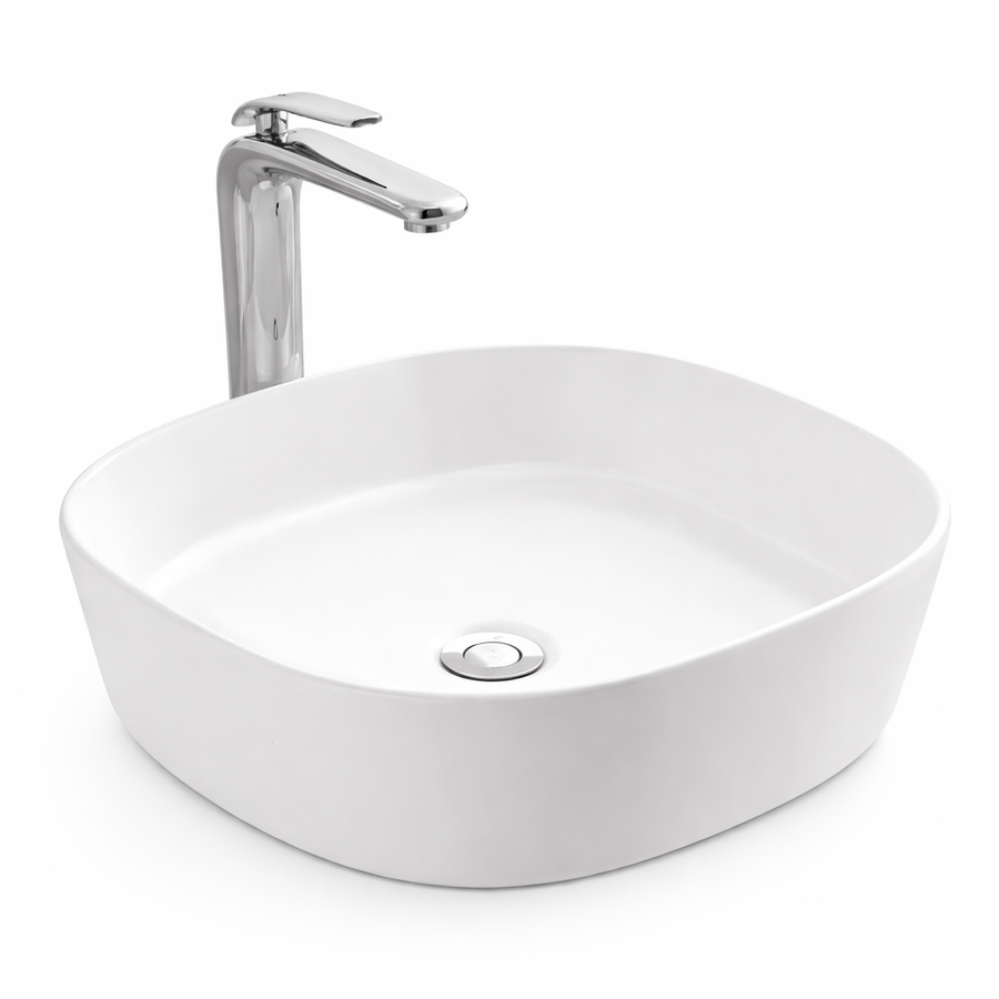 BERGAMO SLIM || Pultra helyezhető mosdókagyló, kerámia, fehér, lekerekített