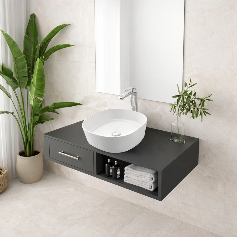 BERGAMO SLIM || Pultra helyezhető mosdókagyló, kerámia, fehér, lekerekített