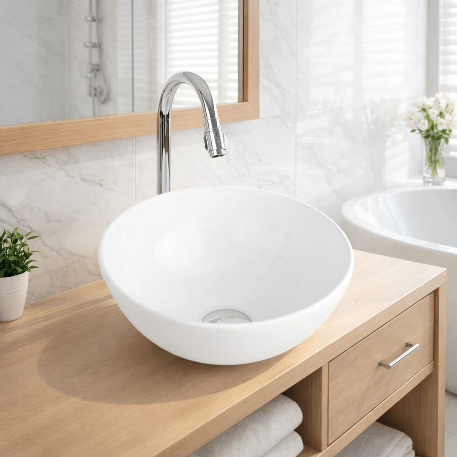 PARMA || Pultra helyezhető mosdókagyló, kerámia, fehér, kerek