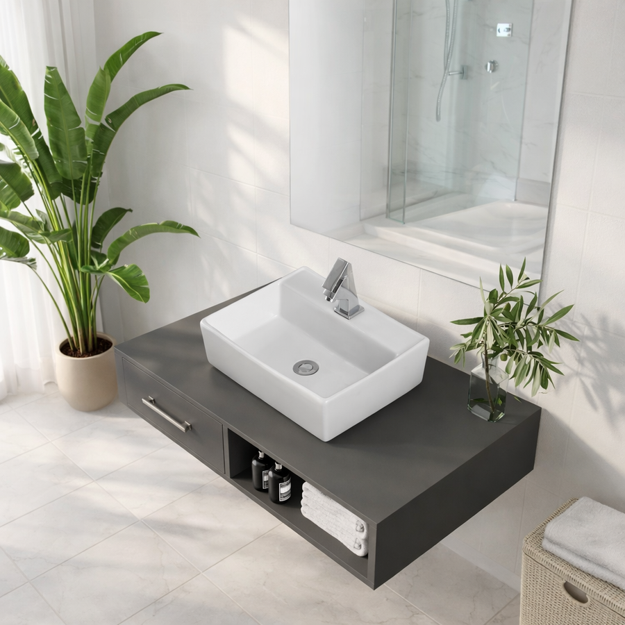 LINZ || Pultra helyezhető mosdókagyló, kerámia, fehér, szögletes