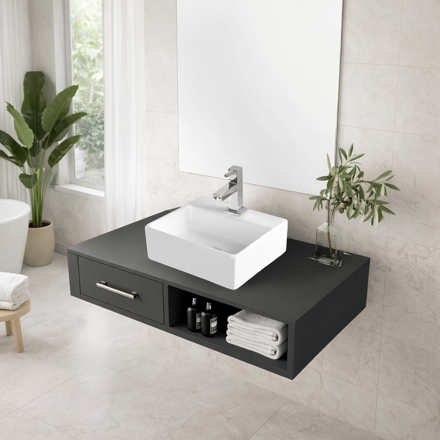 LAGE || Pultra helyezhető mosdókagyló, kerámia, fehér, szögletes