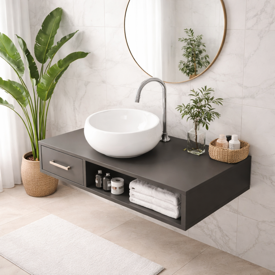 BARI || Pultra helyezhető mosdókagyló, kerámia, fehér, kerek