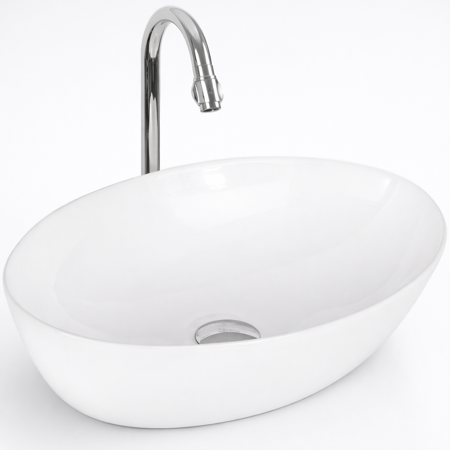 MONACO || Pultra helyezhető mosdókagyló, kerámia, fehér, ovális