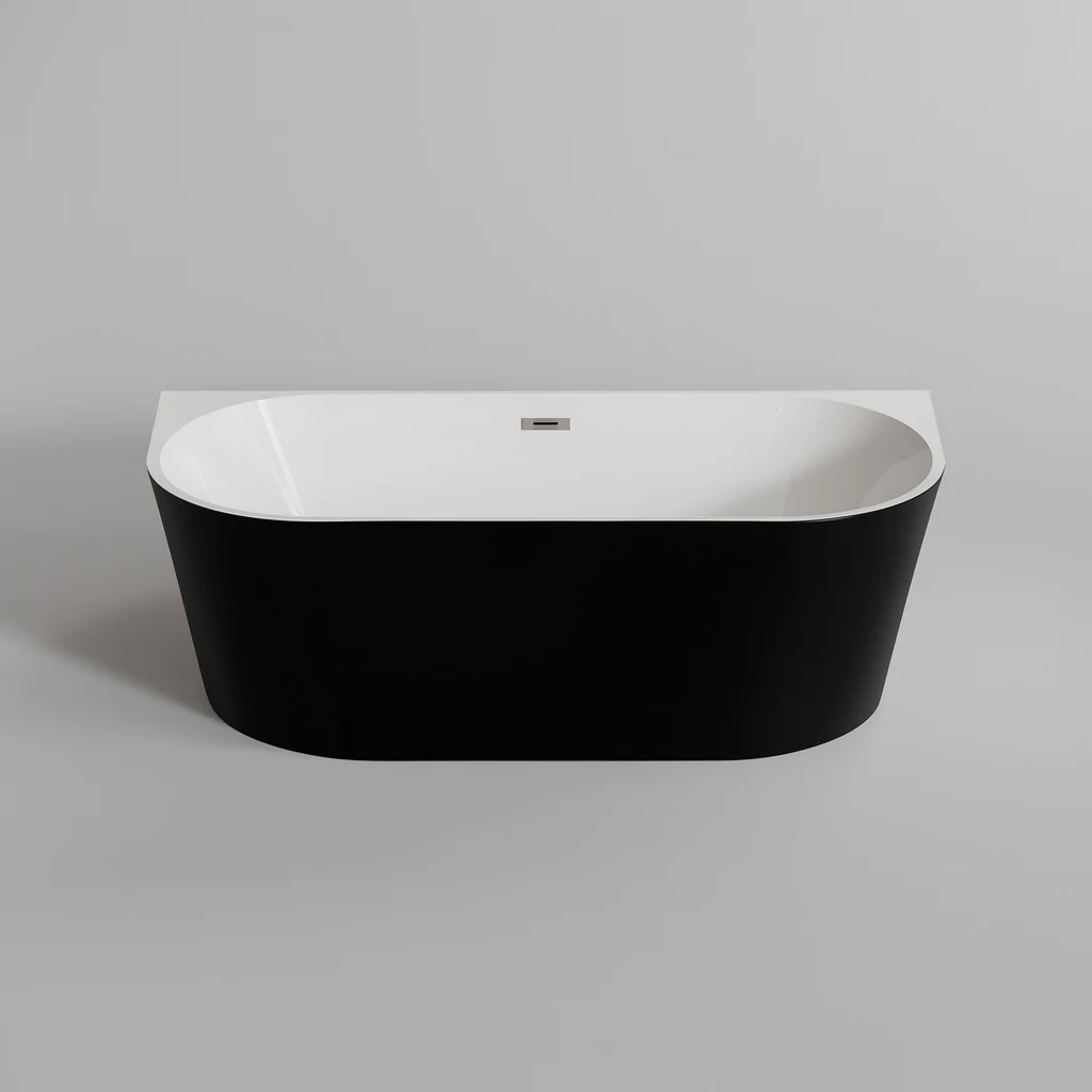 LANA || félszabadon álló fürdőkád, fal mellé, fekete-fehér, 160x80x58 cm