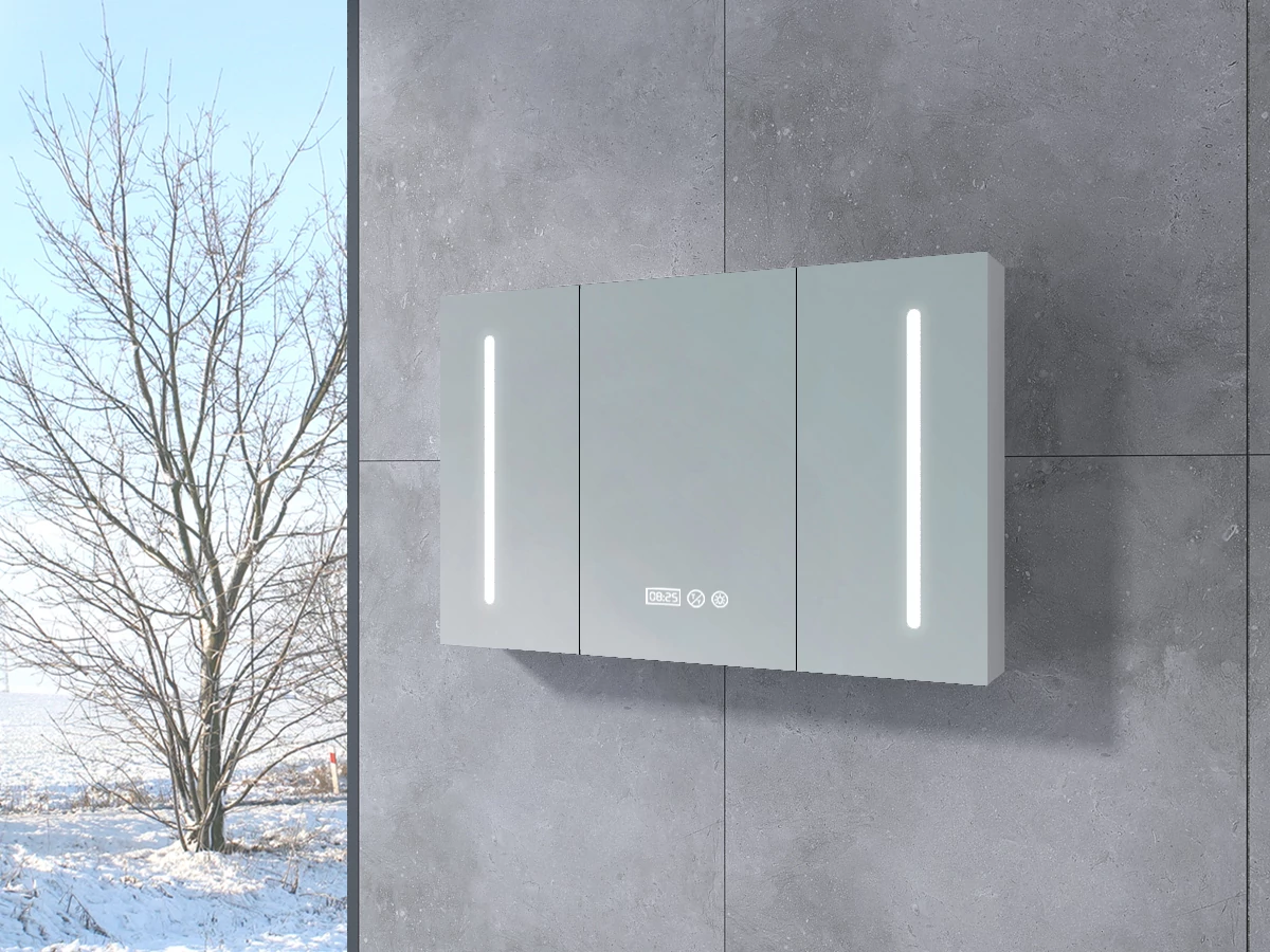 Vicenza White háromajtós, tükrös szekrény, LED világítással 120 cm