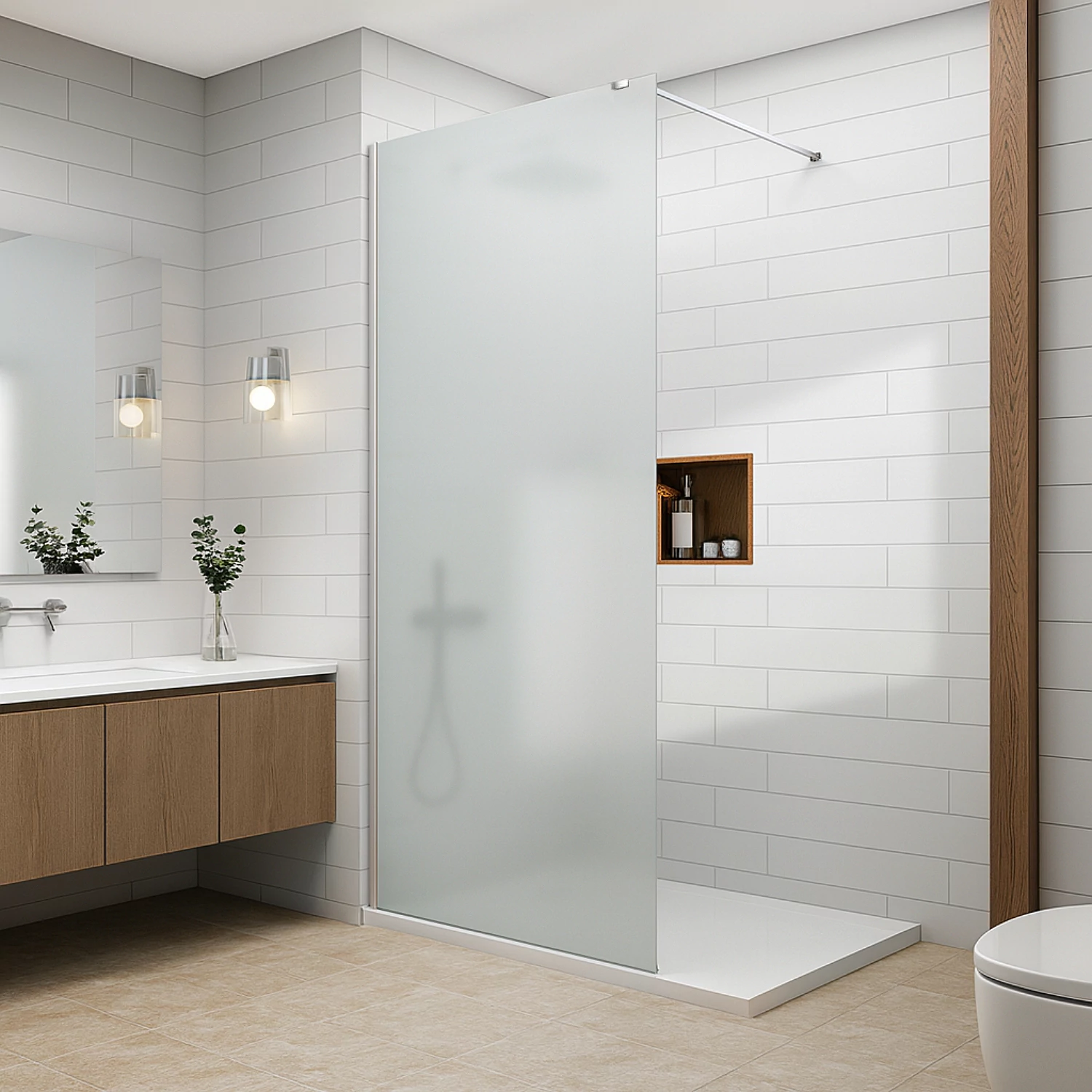 Walk-in Chrome zuhanyfal, savmart, matt üveggel 60, 200cm, 8mm, NANO