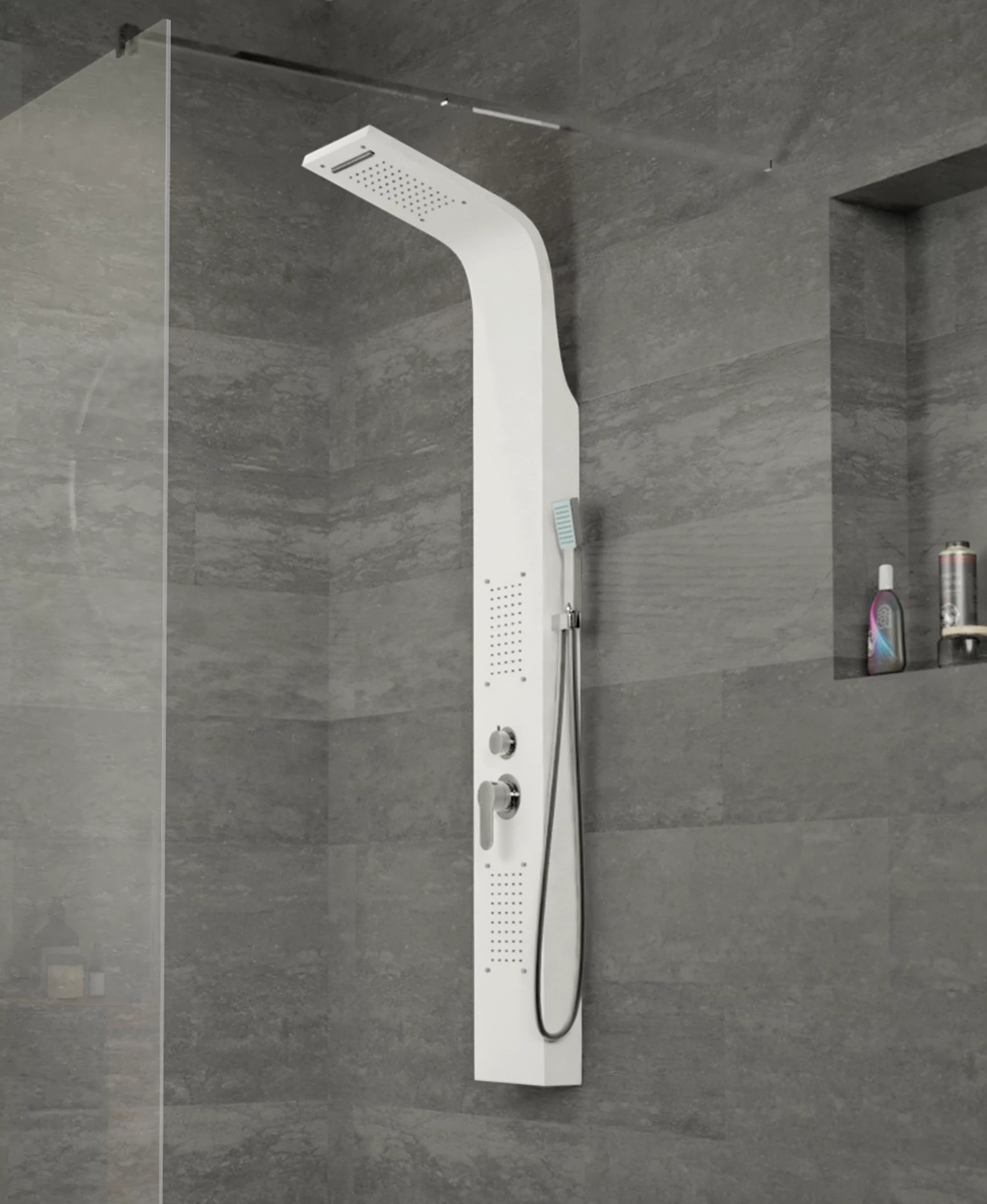 Bologna White zuhanypanel, rozsdamentes acél